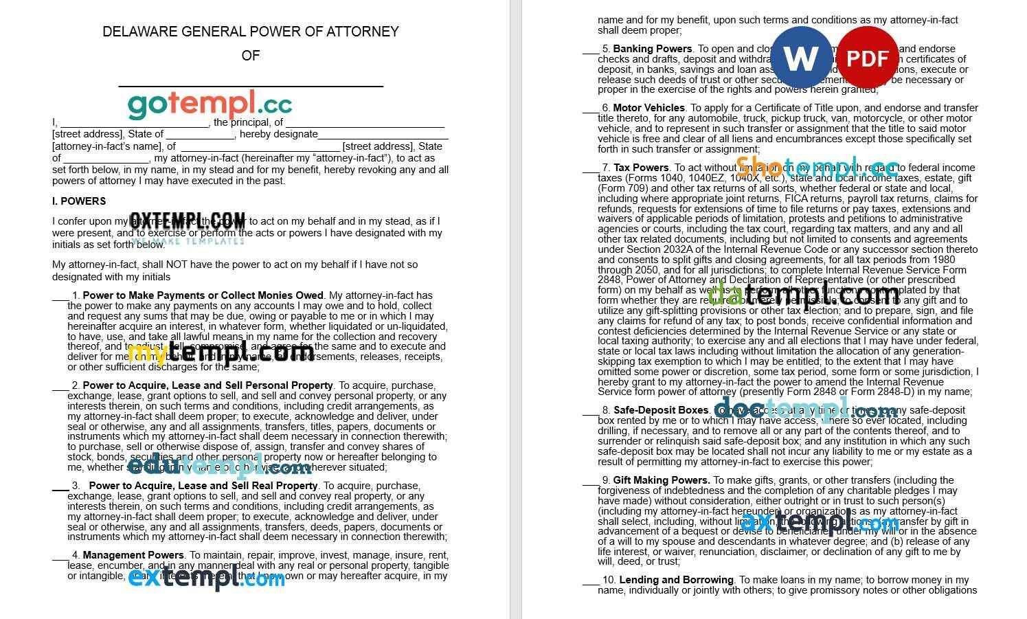 Delaware General Power of Attorney example, fully editable