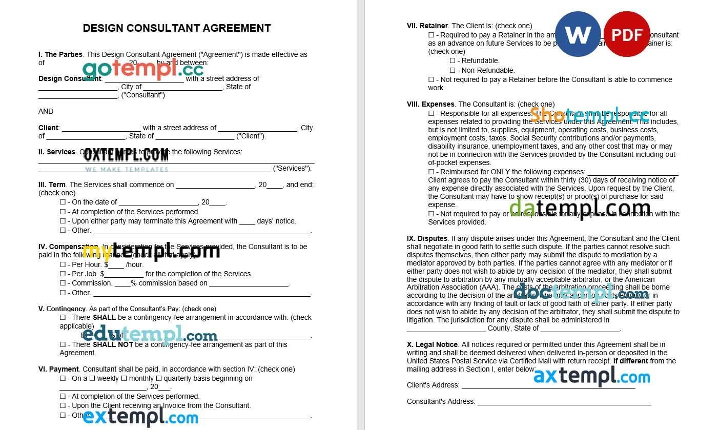 Design Consultant Agreement Word example, completely editable