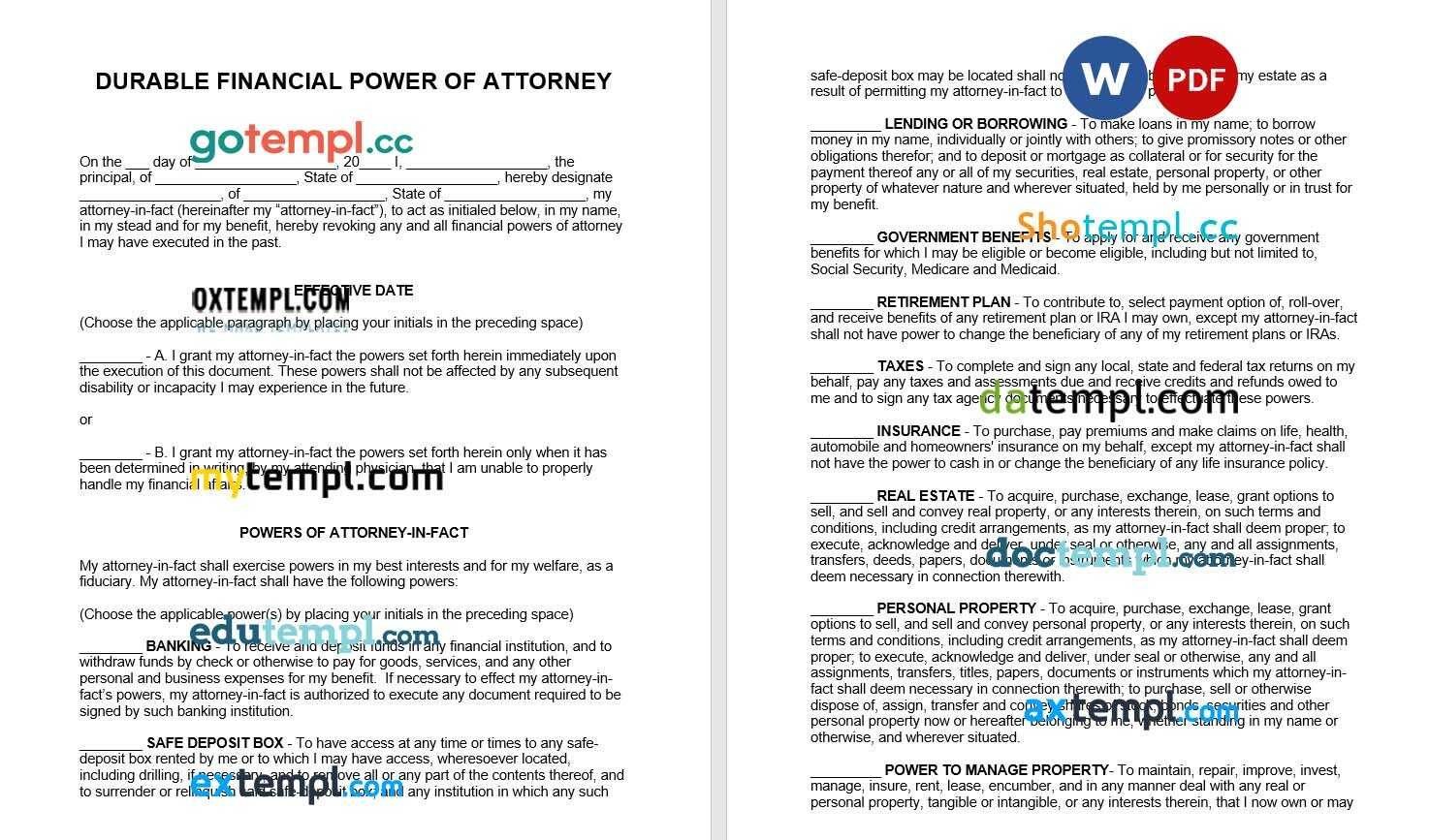 Durable Financial Power of Attorney Form example, fully editable