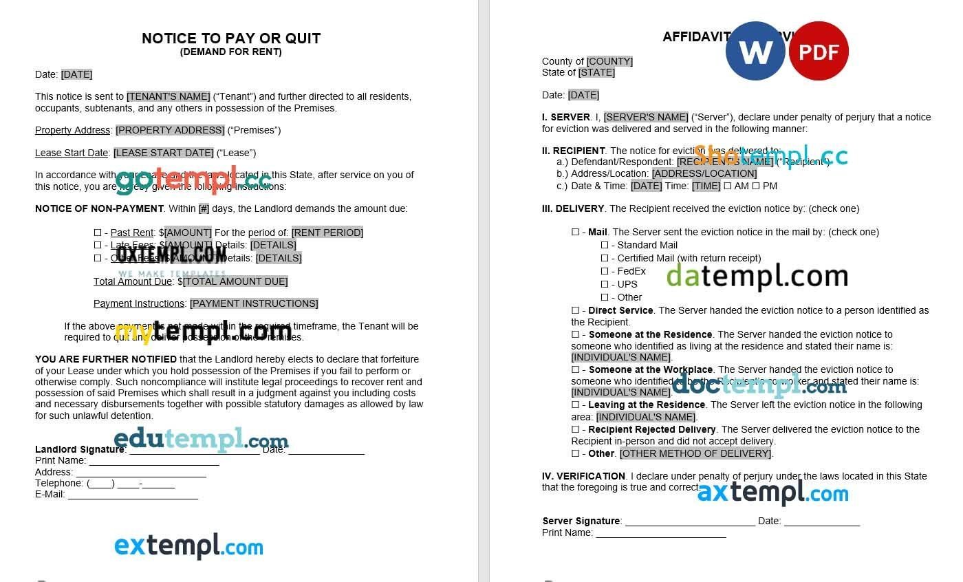 Eviction Notice to Pay or Quit Form Word example, fully editable