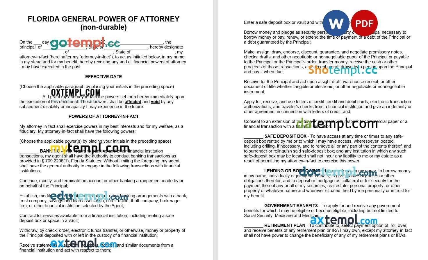 Florida General Power of Attorney example, fully editable