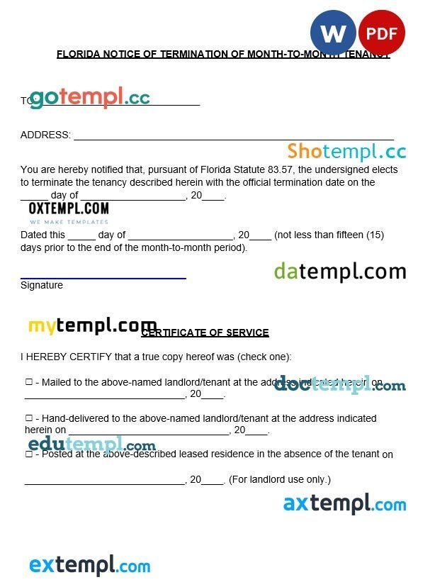 Florida Lease Termination Letter Form word example