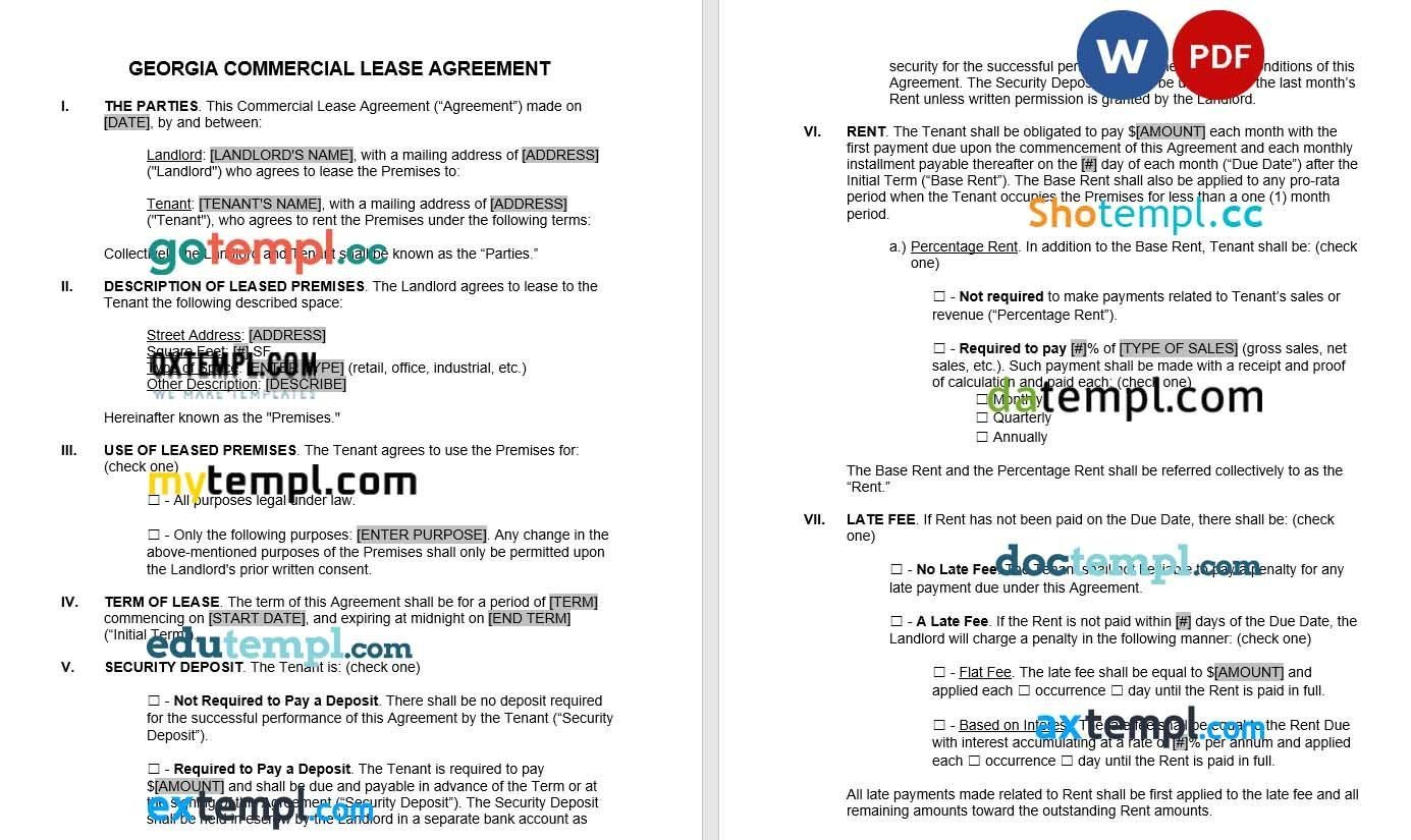 Georgian Commercial Lease Agreement example, fully editable