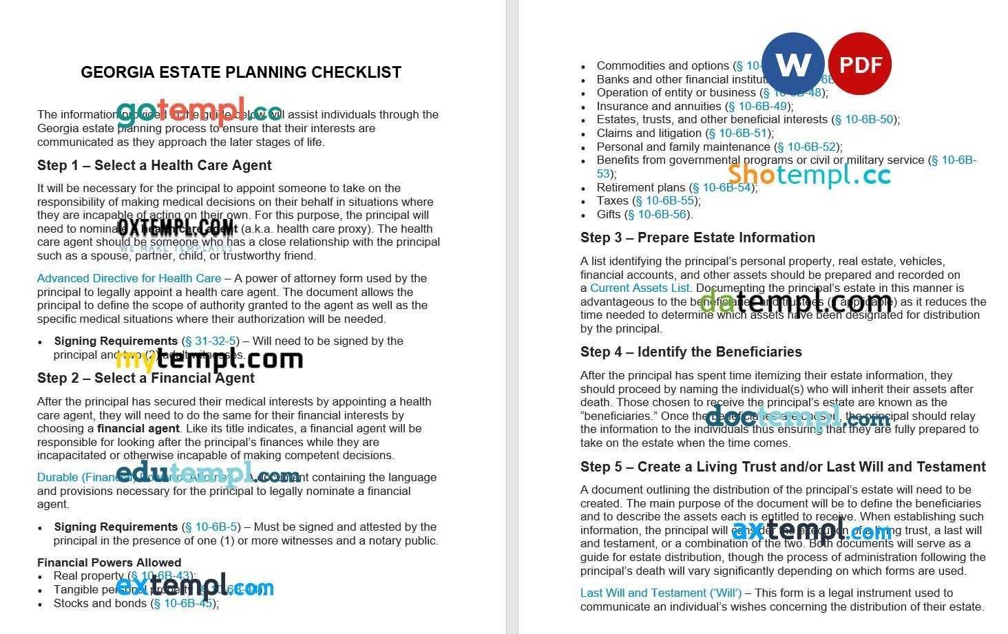 Gerogia Estate Planning Checklist , fully editable