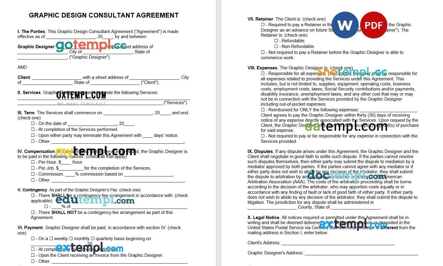 free sample freelancer contract template, Word and PDF format