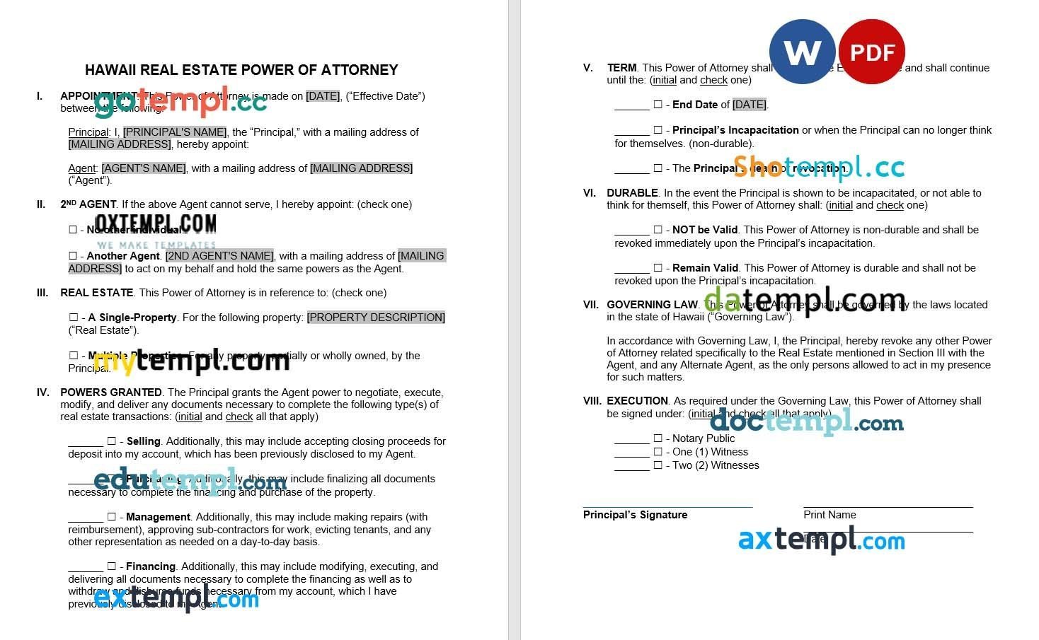 Hawaii Real Estate Power of Attorney Form example, fully editable