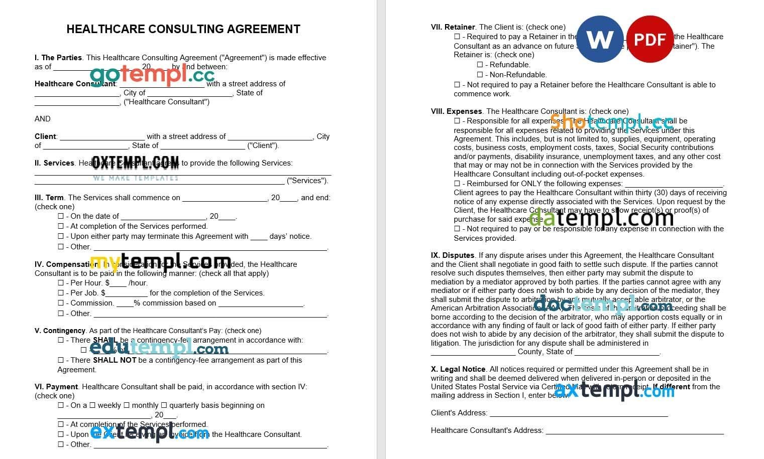 Healthcare Consultant Agreement example, fully aditable
