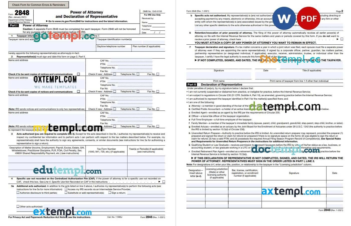 IRS Power of Attorney Form example, fully editable