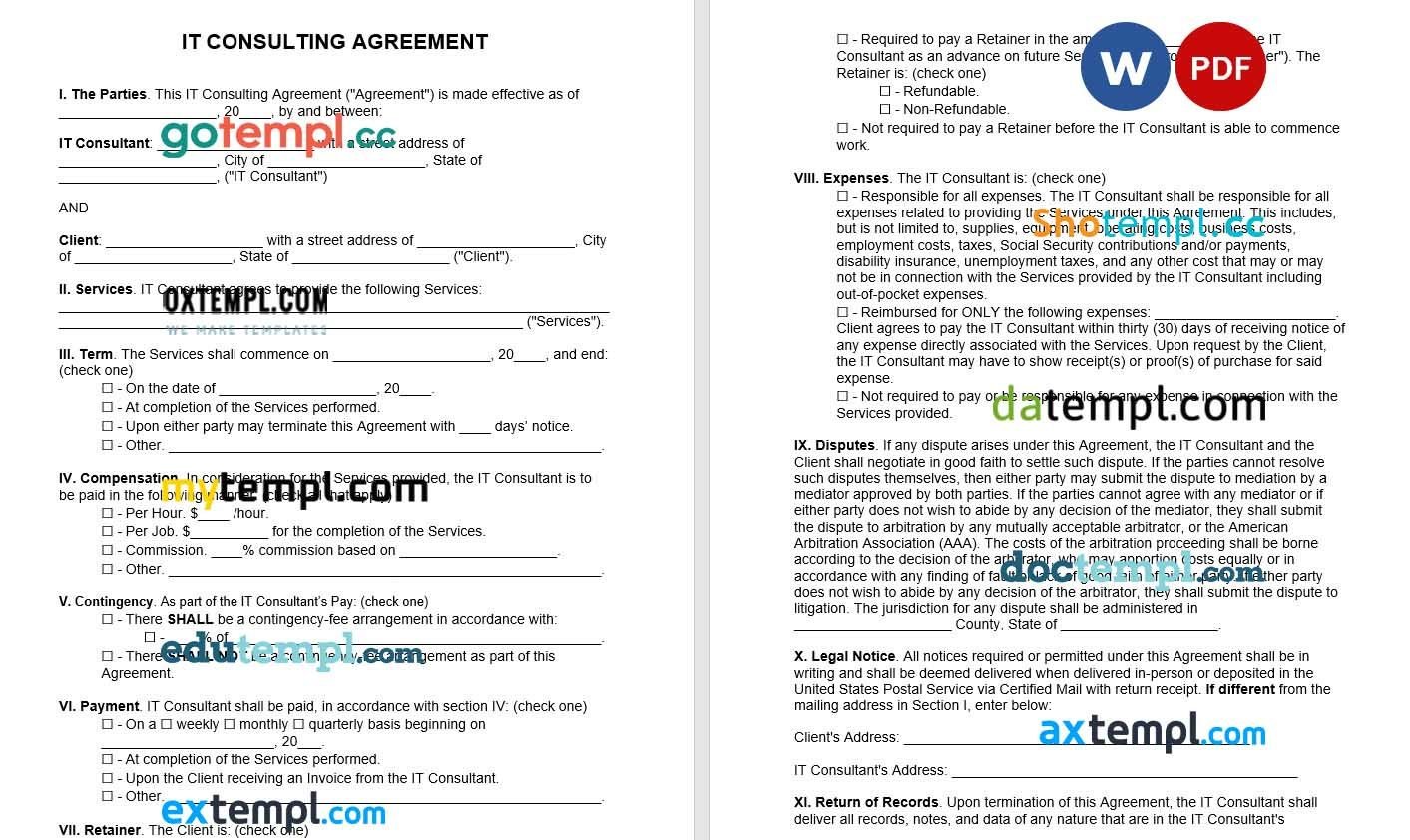 IT Consultant Agreement Word example, fully editable
