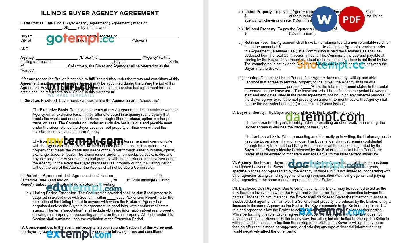 Illinois Buyer Agency Agreement Word example, completely editable