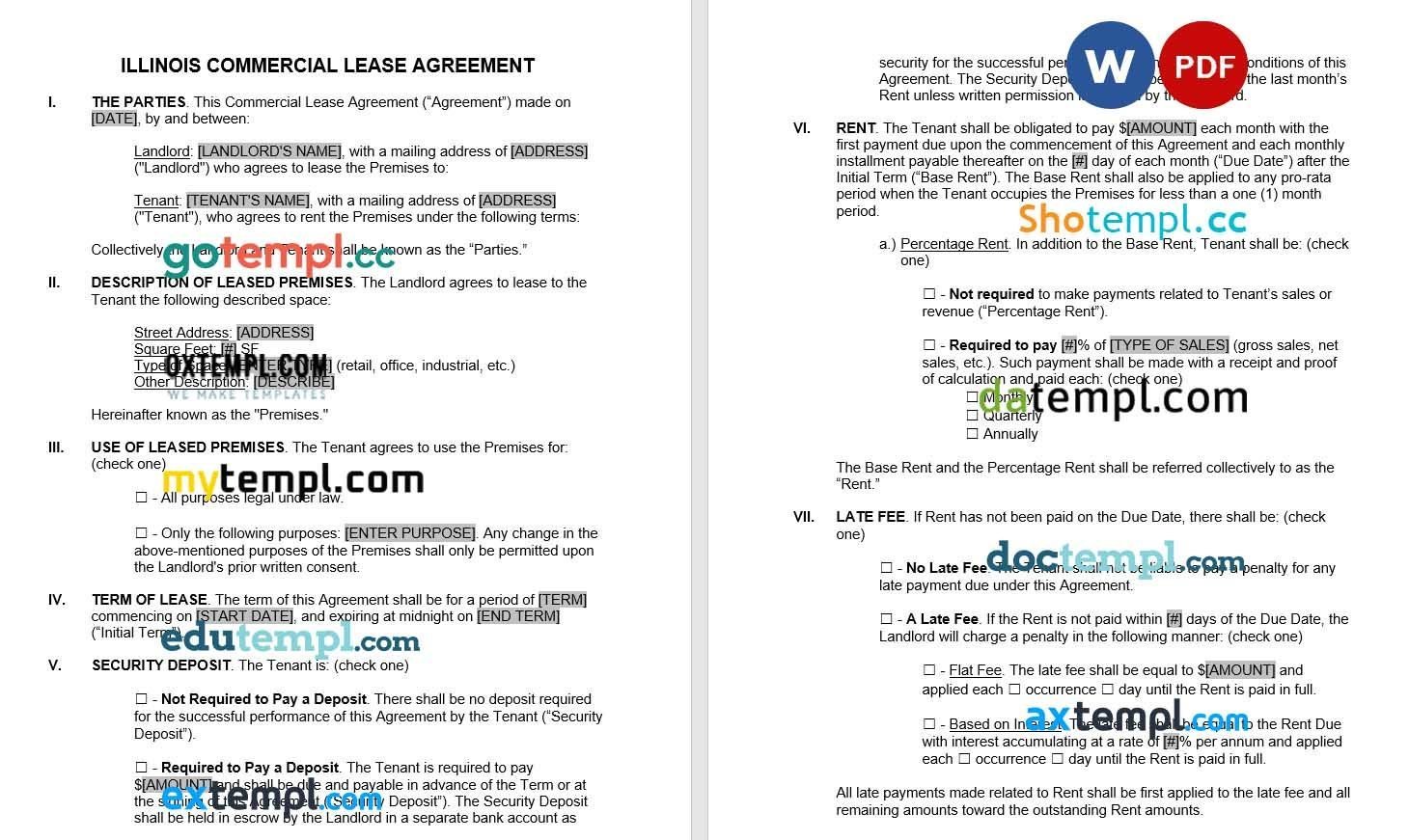 Illinois Commercial Lease Agreement Word example, fully editable