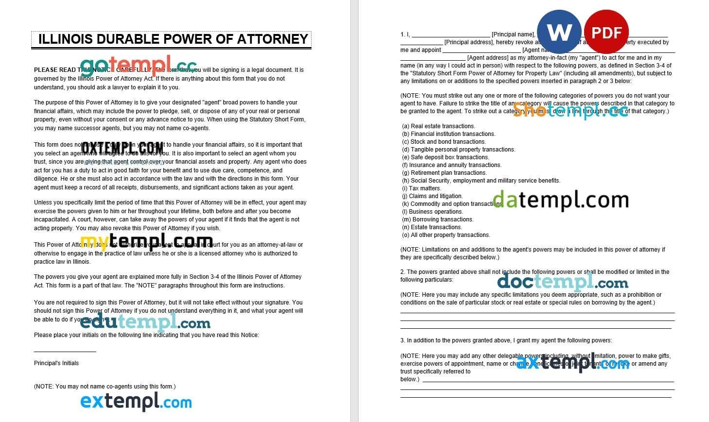 Illinois Durable Power of Attorney example, fully editable