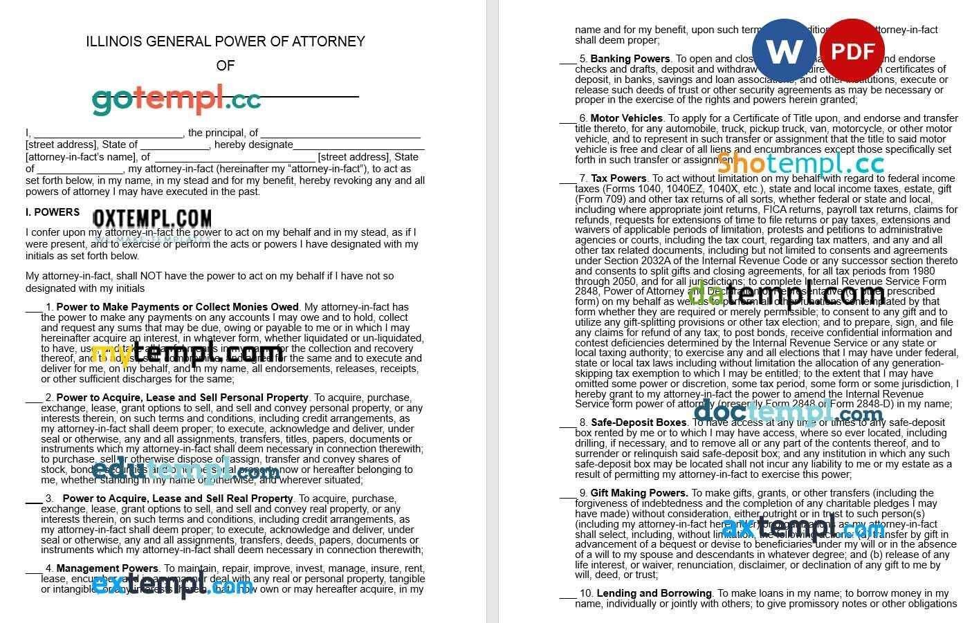 Illinois General Power of Attorney example, fully editable