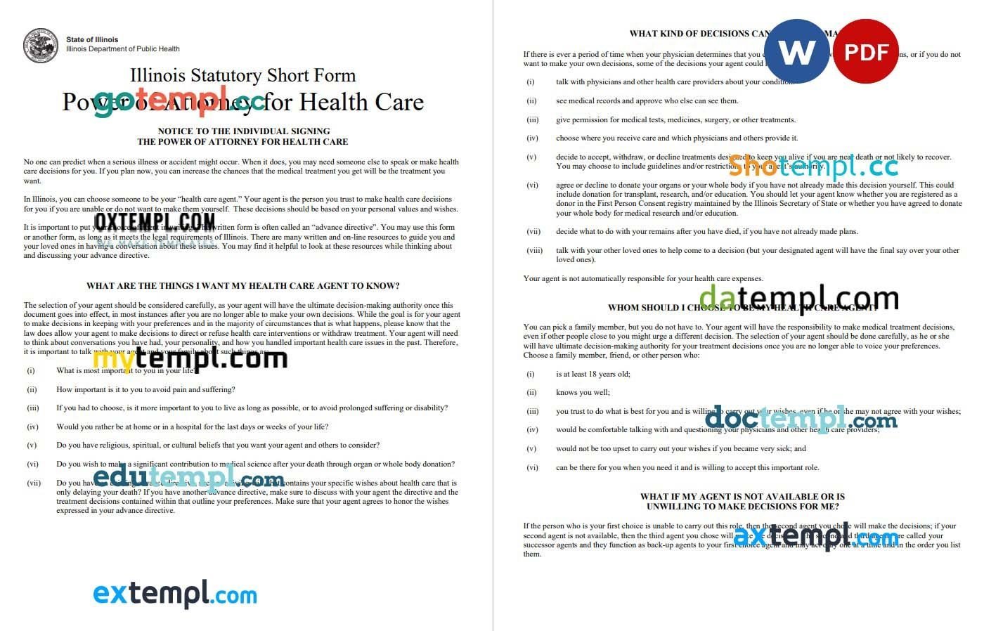 Illinois Gov Power of Attorne for Health Care example, fully editable