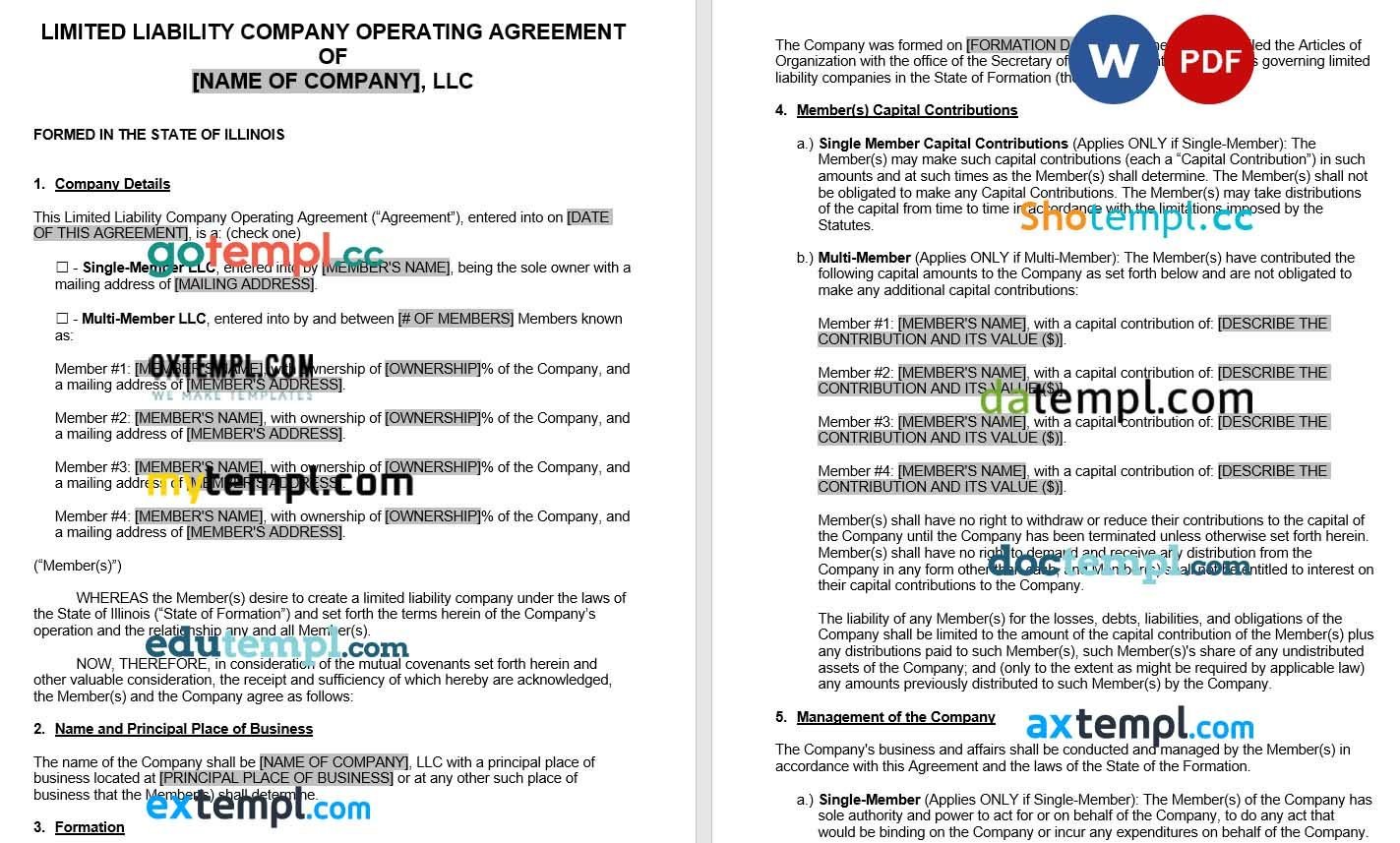 Illinois LLC Operating Agreement Word example, completely editable