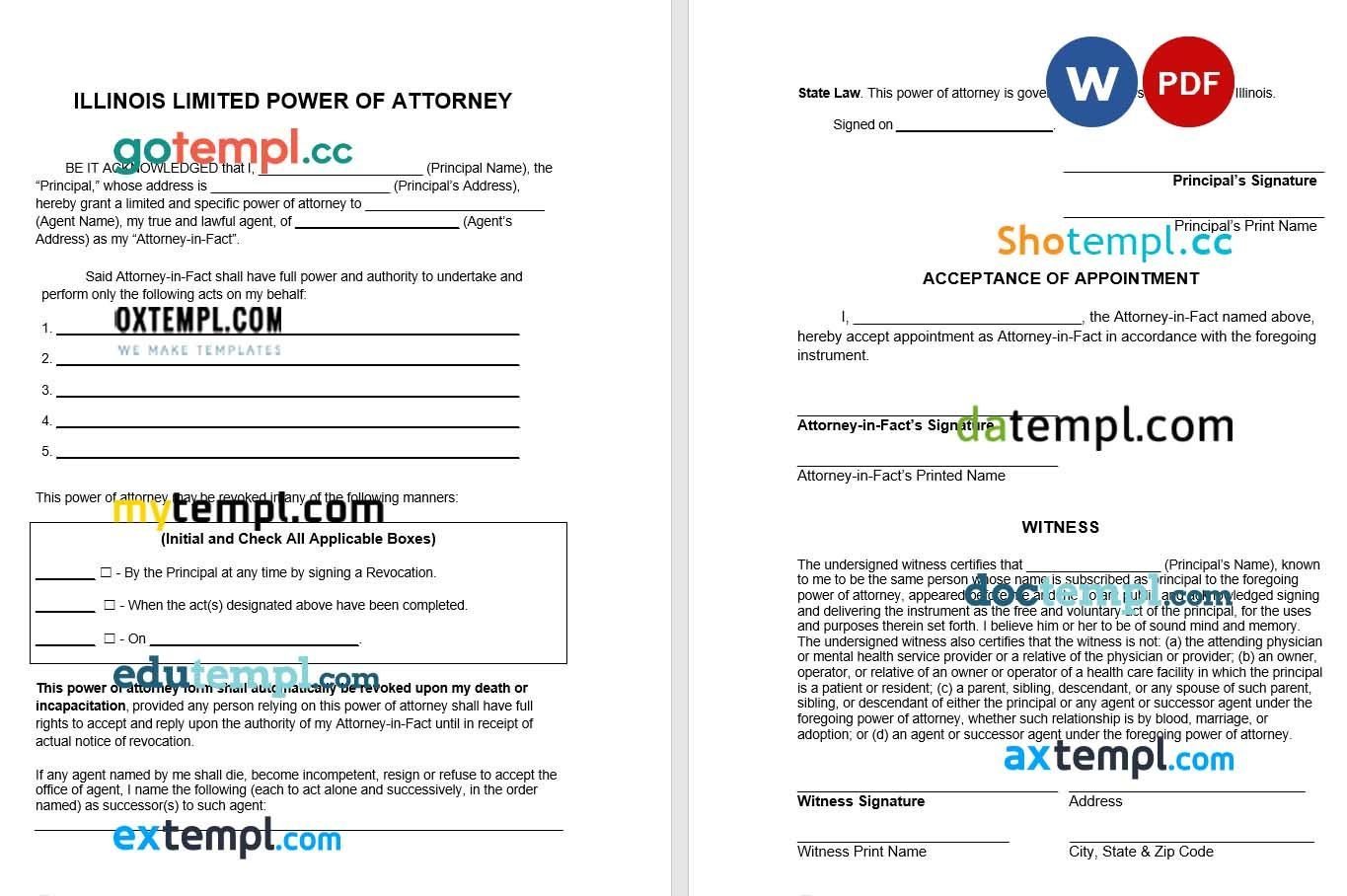 Illinois Limited Power of Attorney Form example, fully editable