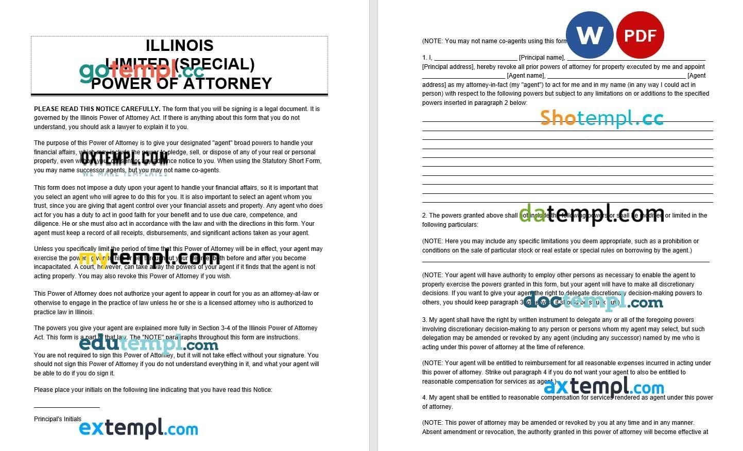 Illinois Limited Power of Attorney example, fully editable