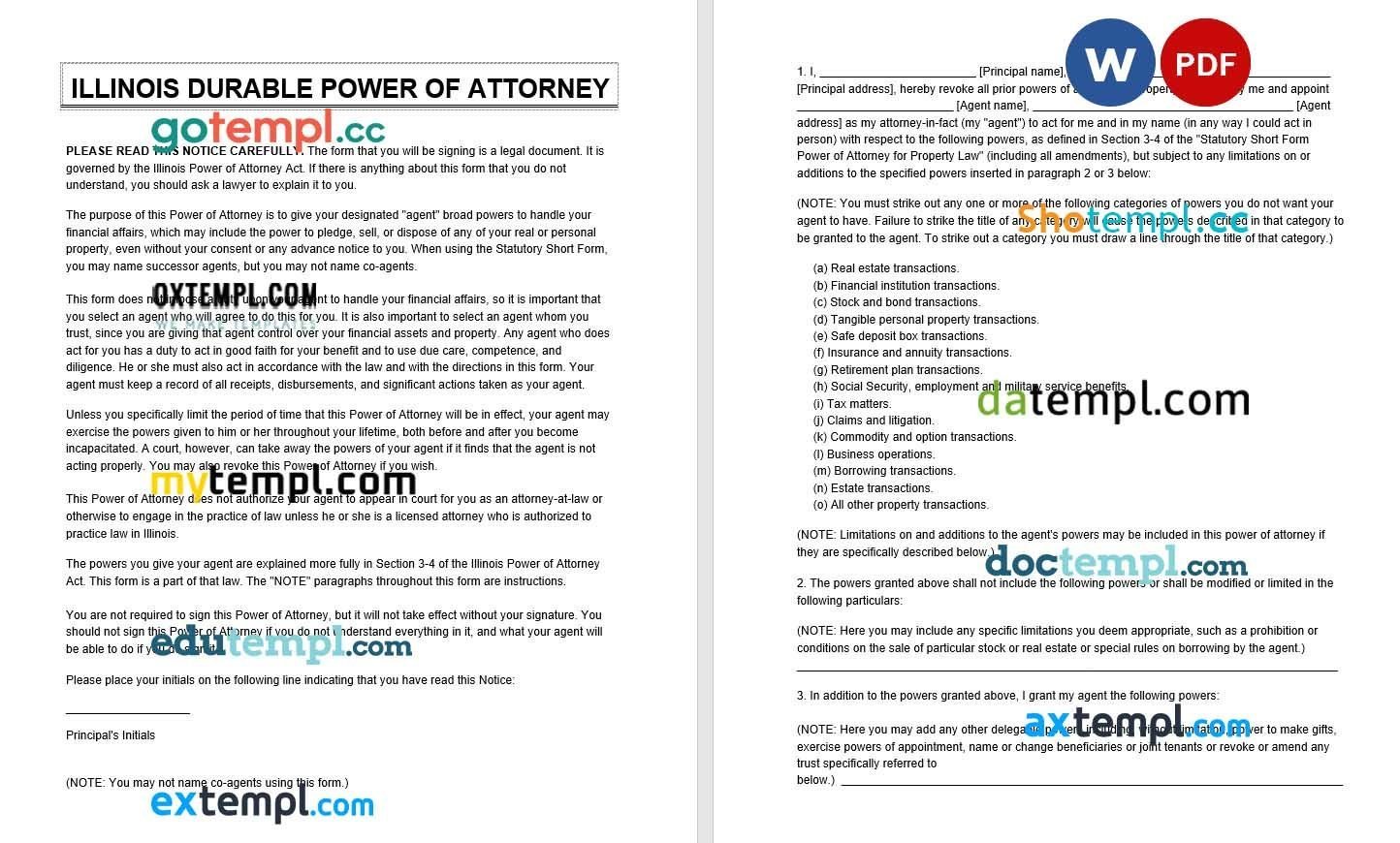 Illinois Power of Attorney Financial example, fully editable