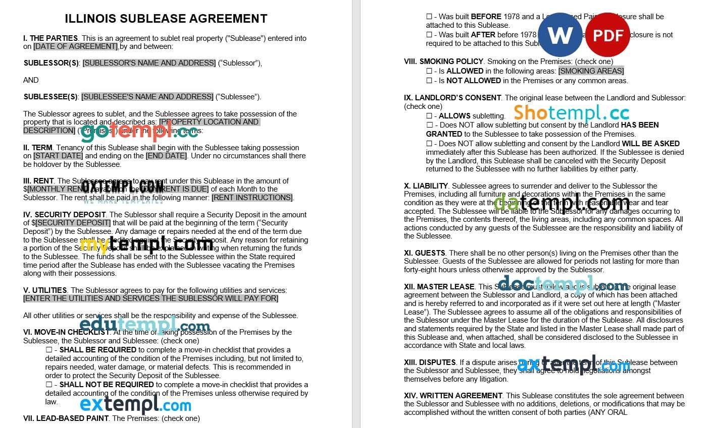 Illinois Sublease Agreement Word example, fully editable