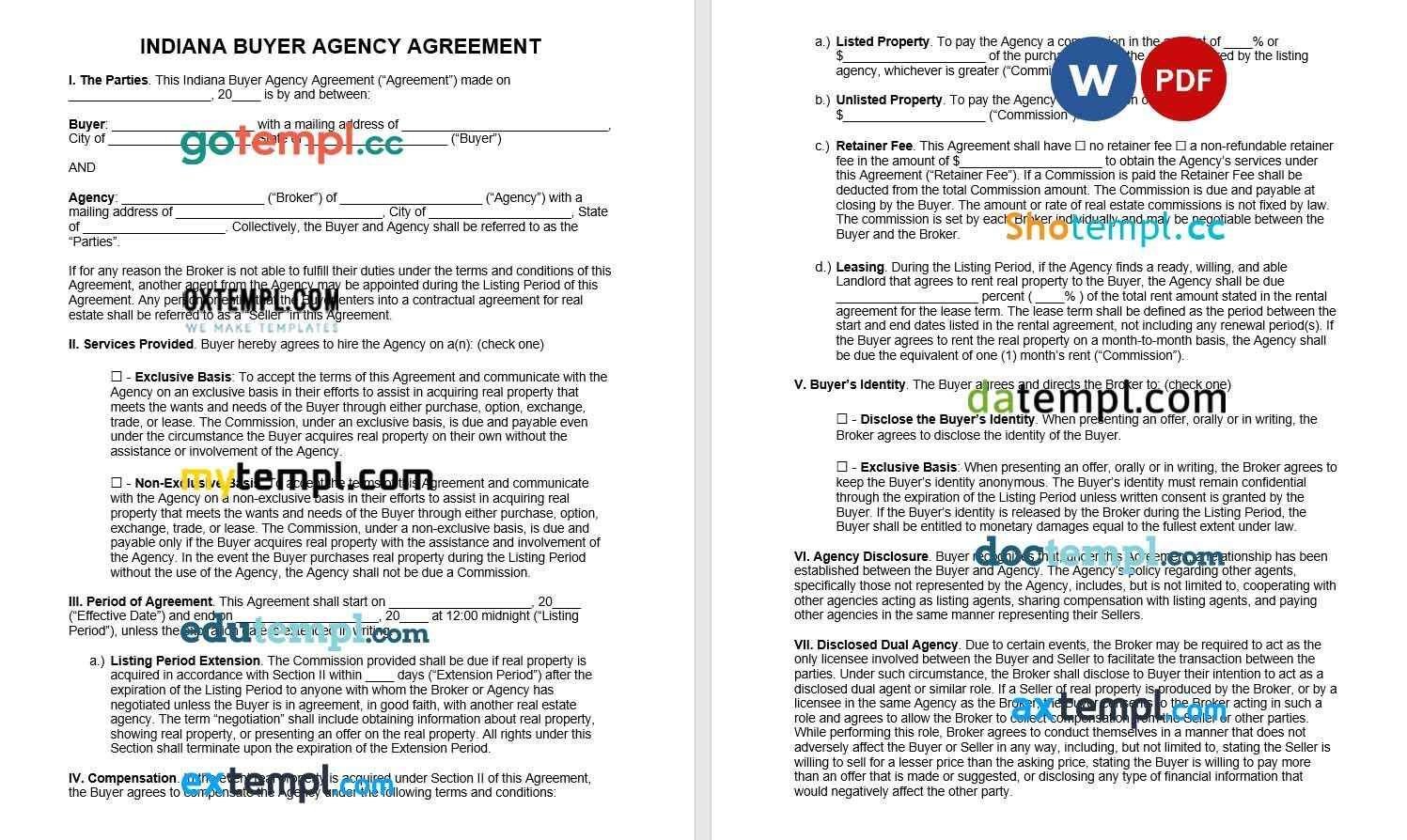 Indiana Buyer Agency Agreement Word example, completely editable