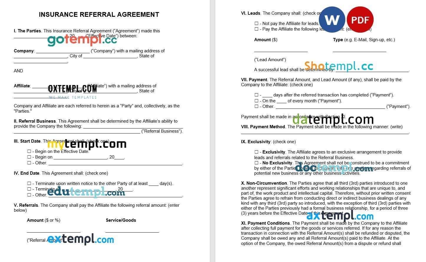 Insurance Referral Agreement word example, fully editable