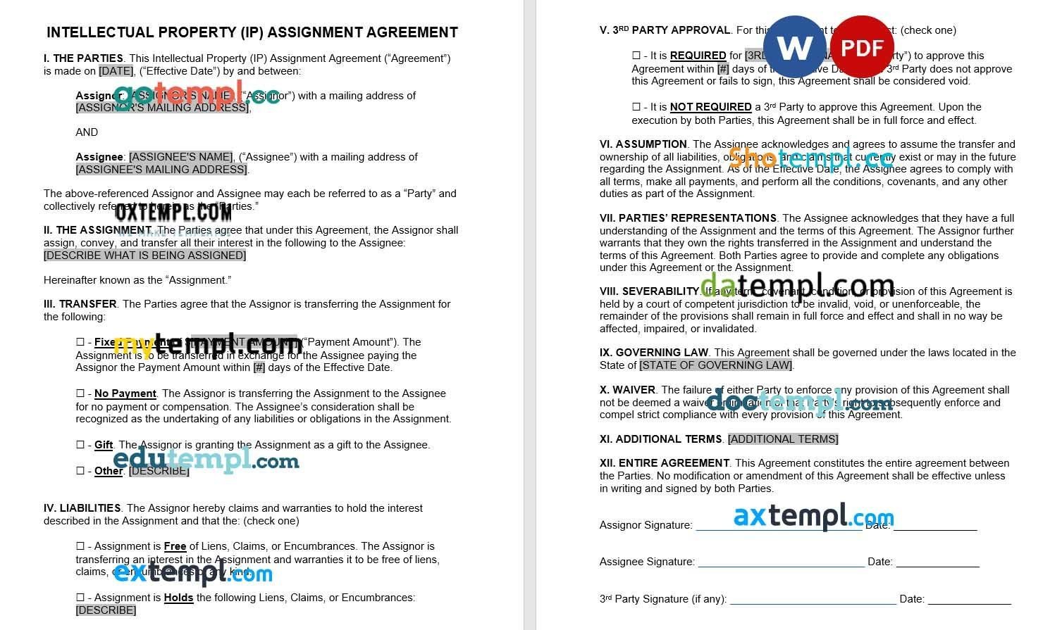 Intellectual Property Assignment Agreement Form example, fully aditable