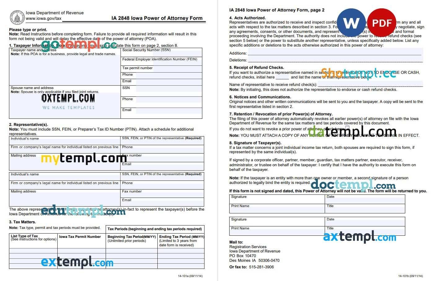 Iowa Tax Power of Attorney Form example, fully editable
