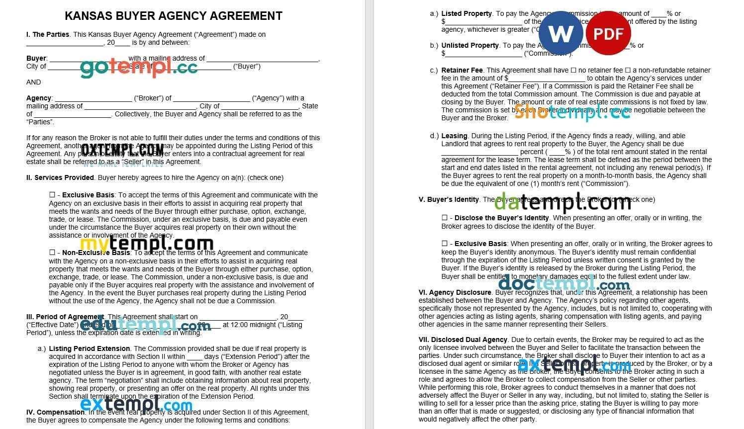 Kansas Buyer Agency Agreement Word example, fully editable