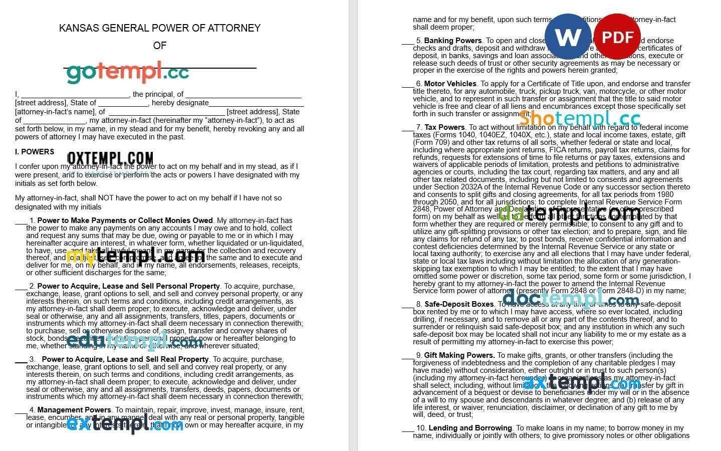 Kansas General Power of Attorney example, fully editable
