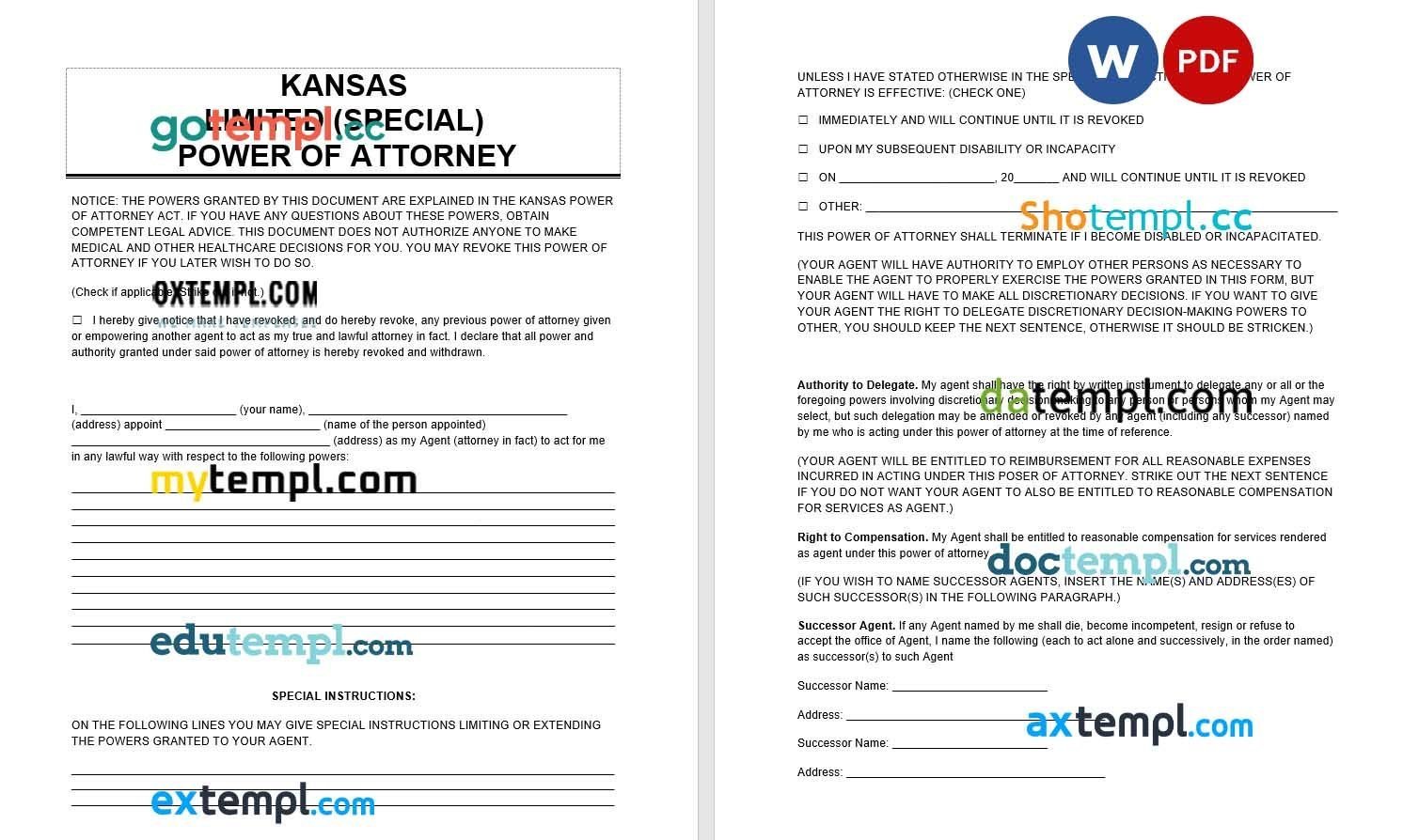 Kansas Limited Power of Attorney example, fully editable