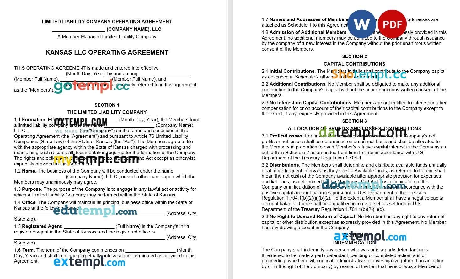 Kansas Multi-Member LLC Operating Agreement Word example, fully editable