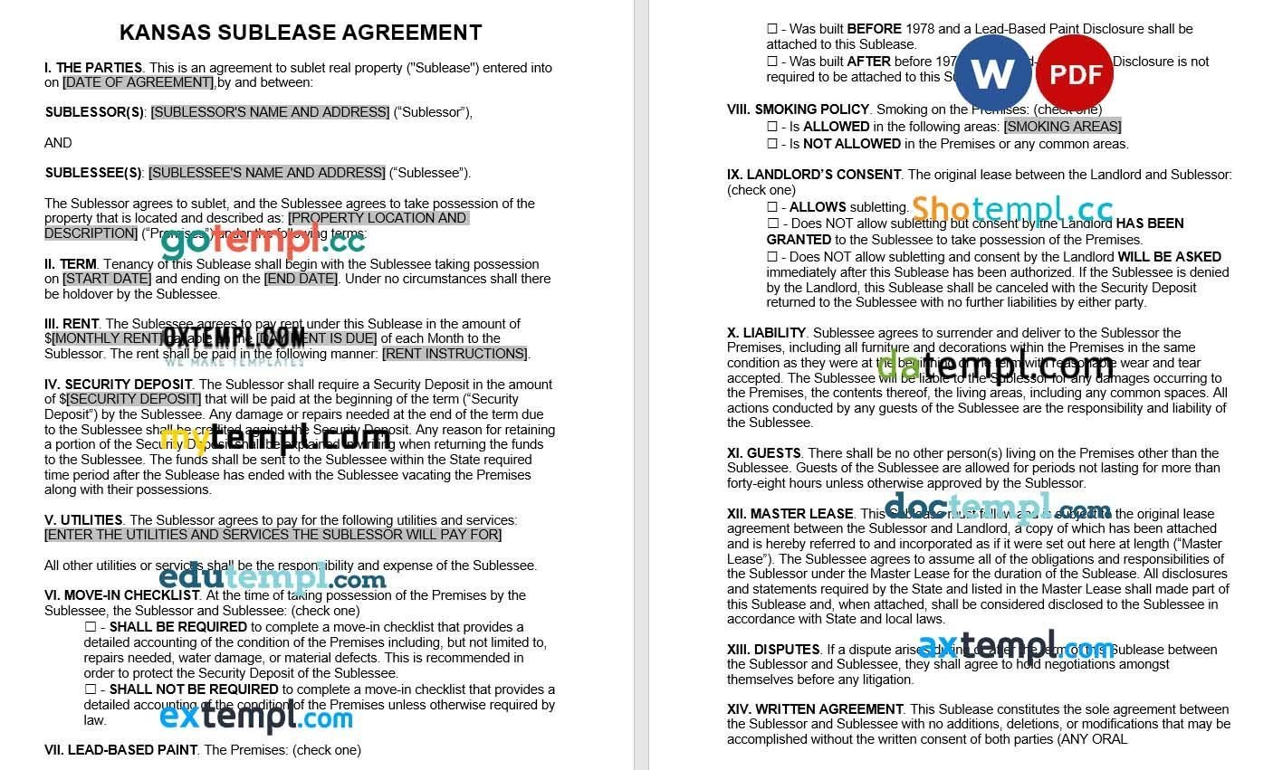 Kansas Sublease Agreement Word example, fully editable