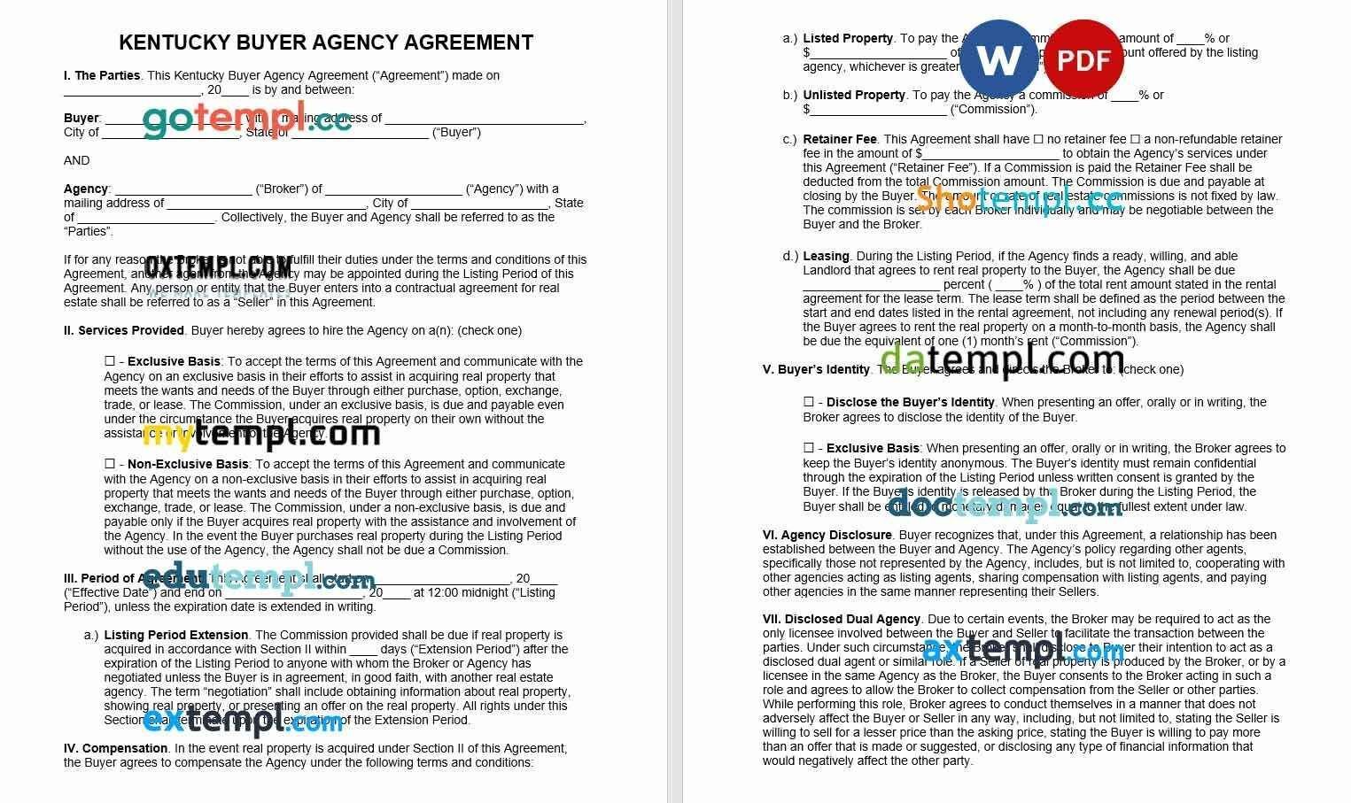 Kentucky Buyer Agency Agreement Word example, completely editable