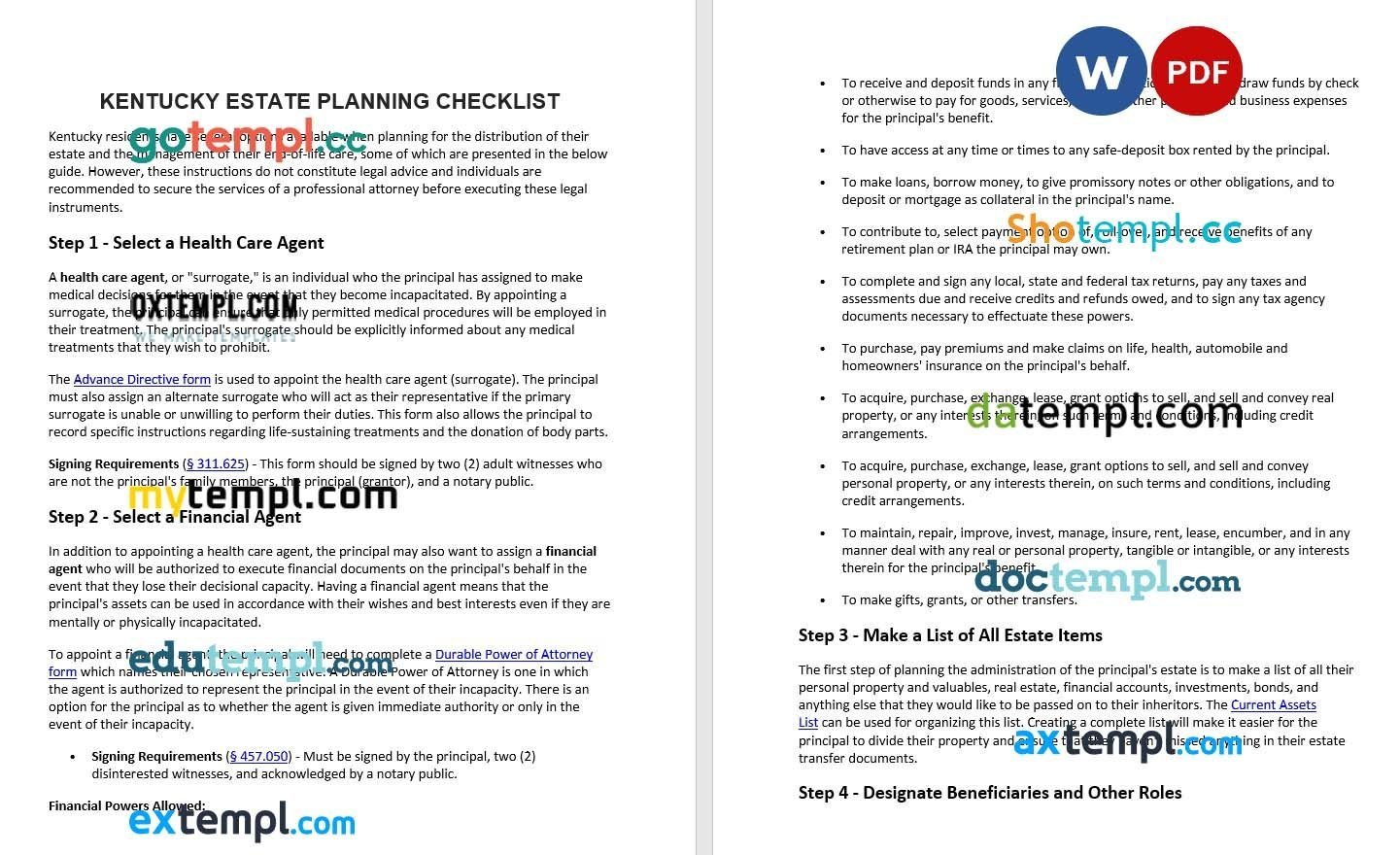 Kentucky Estate Planning Checklist example, fully editable