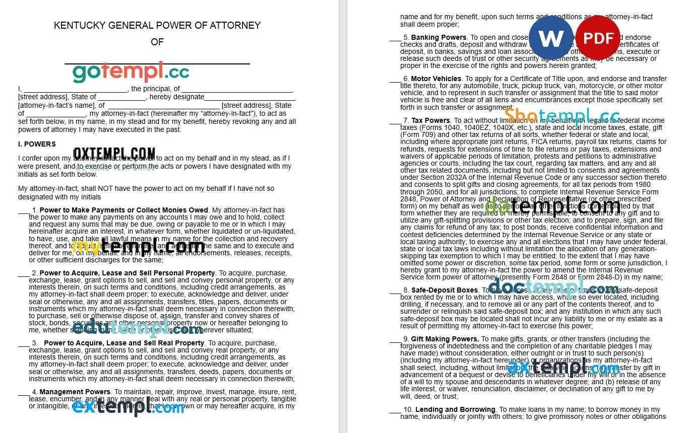 Kentucky General Power of Attorney example, fully editable