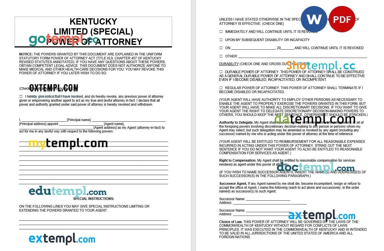 Kentucky Limited Power of Attorney example, fully editable