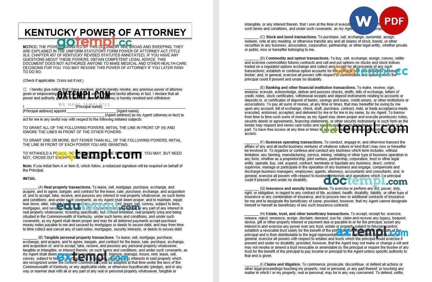 Kentucky Power of Attorney example, fully editable
