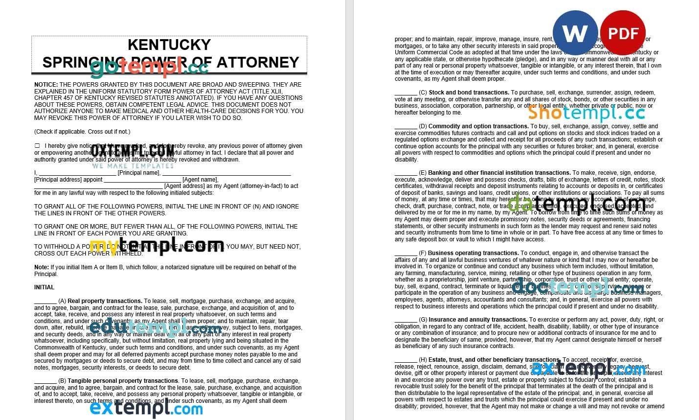 Kentucky Springing Power of Attorney example, fully editable
