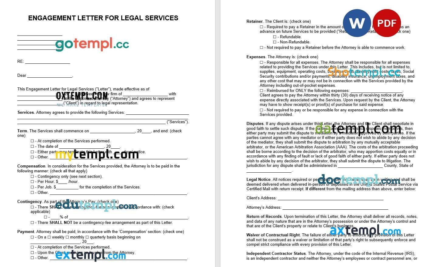 Lawyer Attorney Engagement Letter example, fully editable