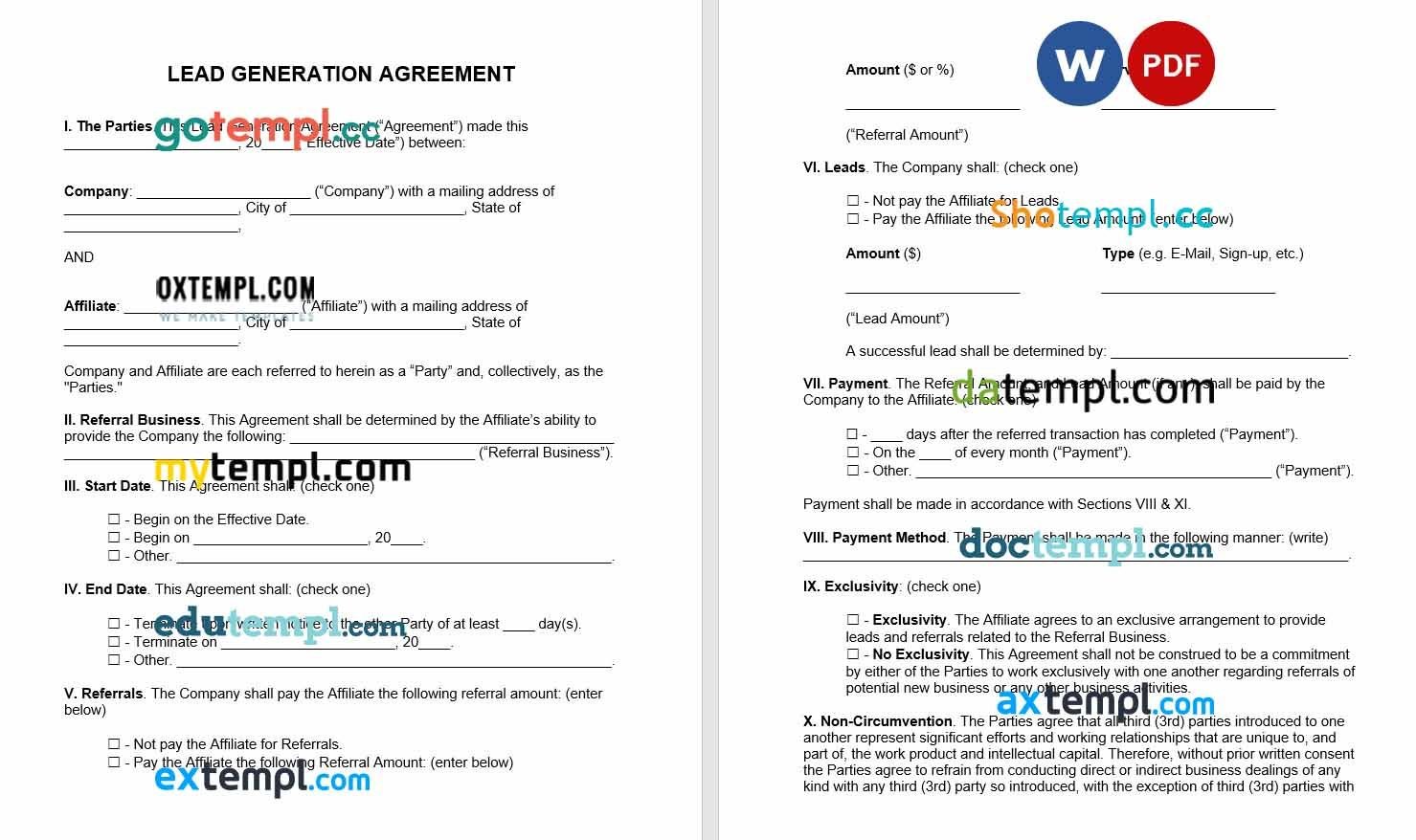 Lead Generation Agreement Word example, fully aditable