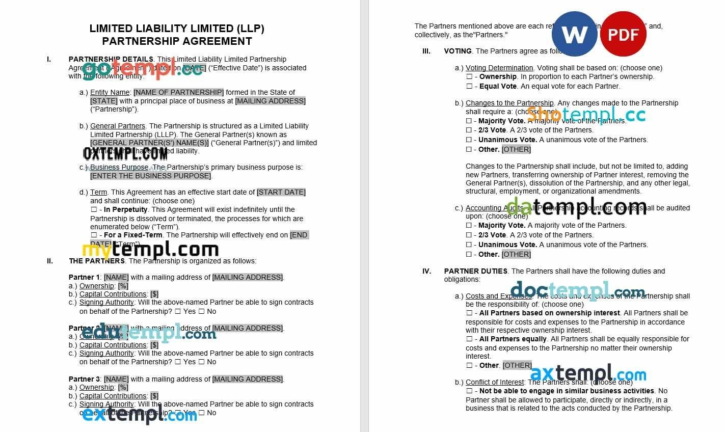 Limited Liability Limited Partnership LLLP Agreement Word example, fully editable