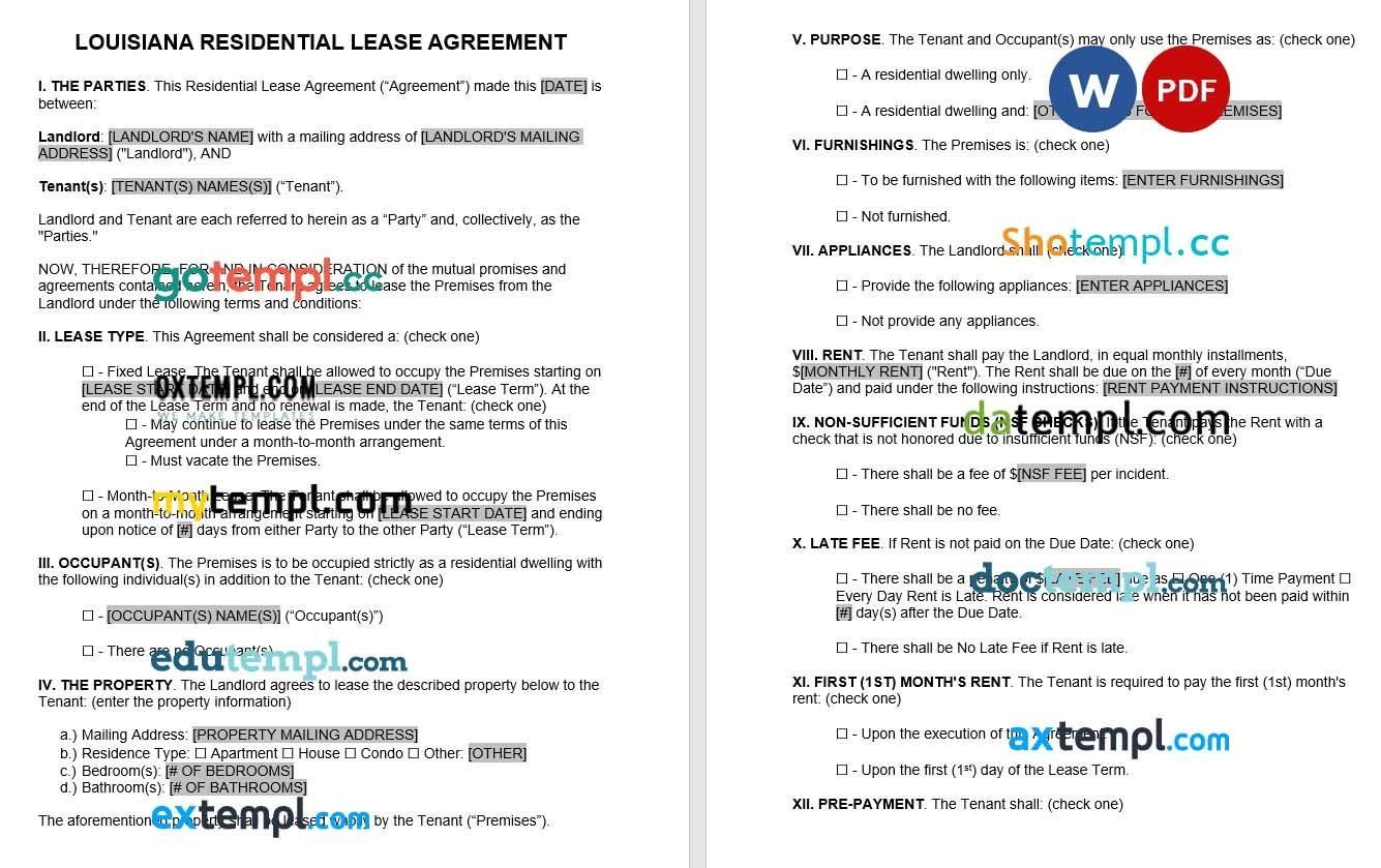 Louisiana LLC Operating Agreement Word example, fully editable