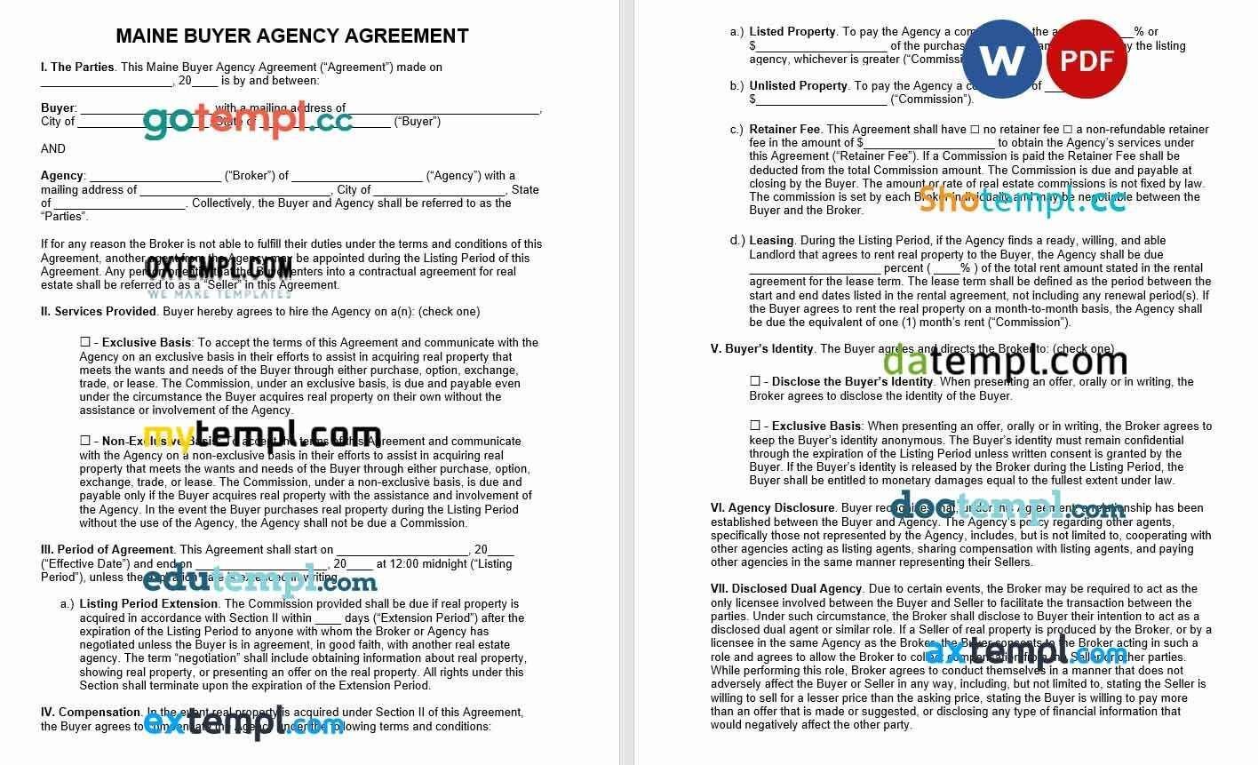 Maine Buyer Agency Agreement Word example, fully editable