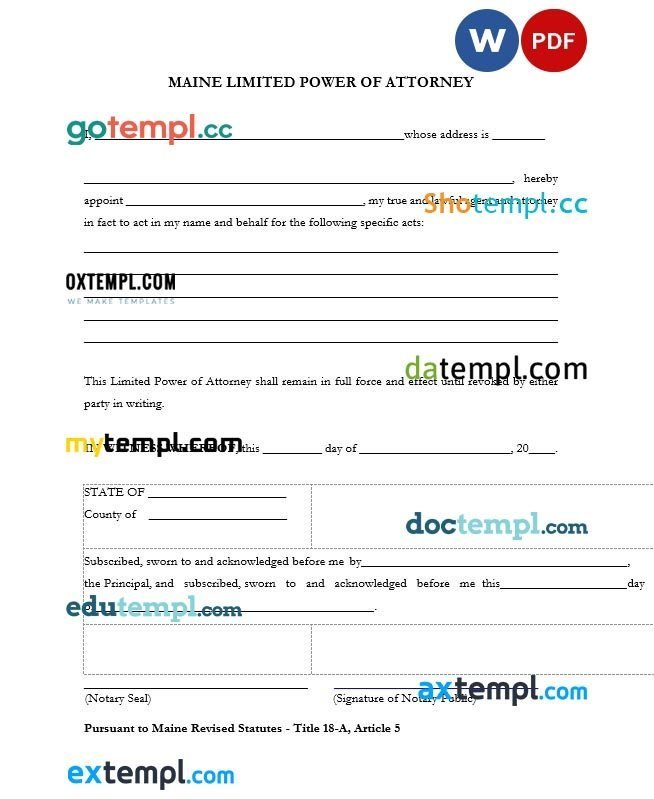 Maine Limited Power of Attorne Form example, fully editable