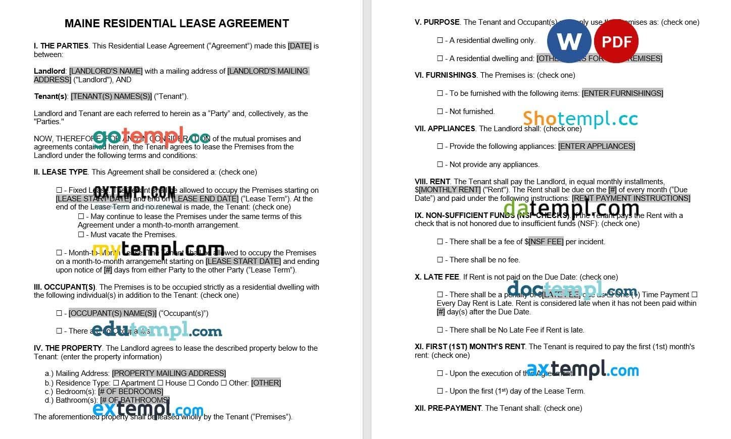 Maine Residential Lease Agreement Word example, fully editable