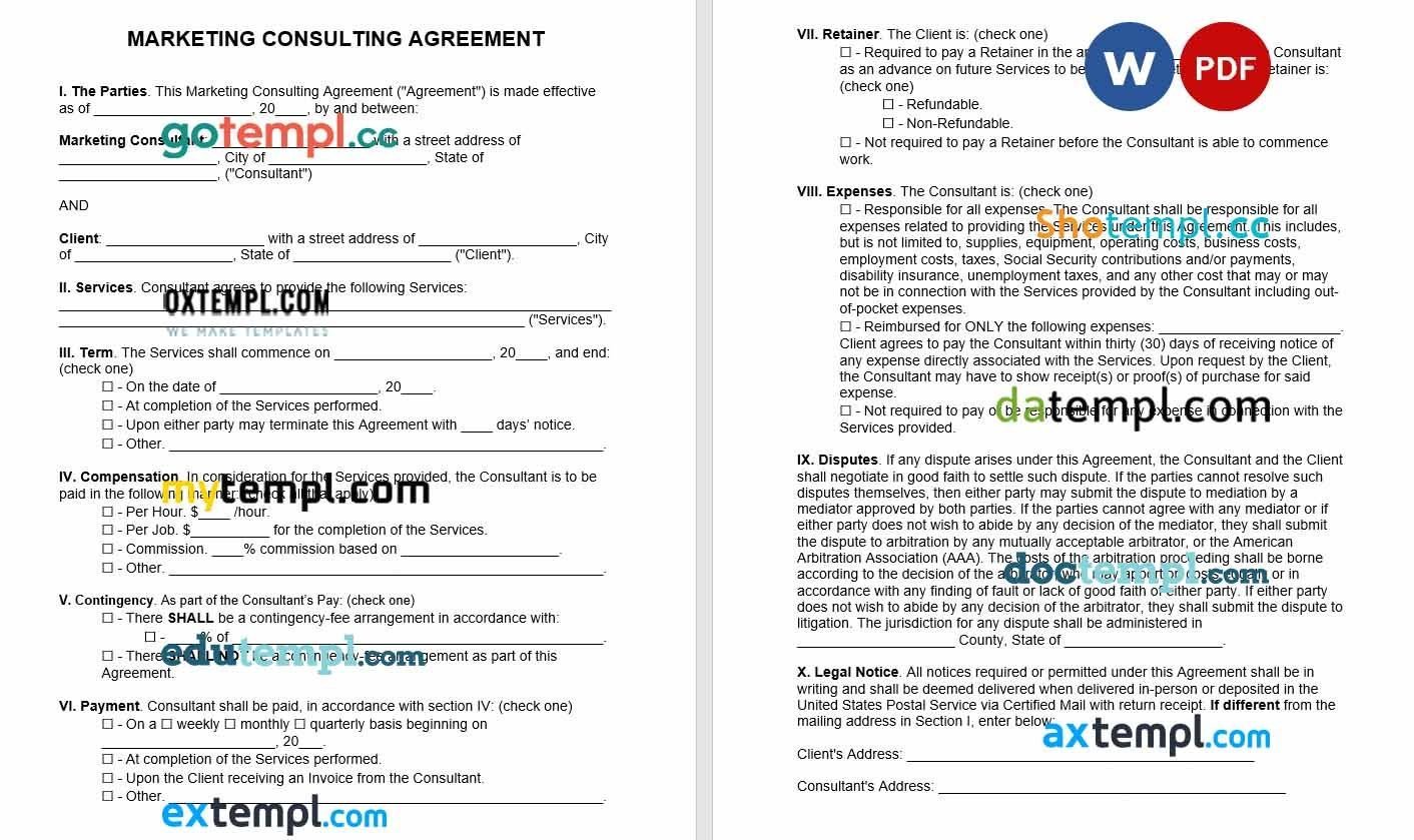 Marketing Consultant Agreement Word example, fully editable