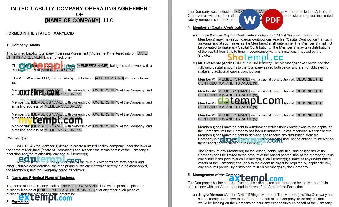 Maryland LLC Operating Agreement Word example, fully editable
