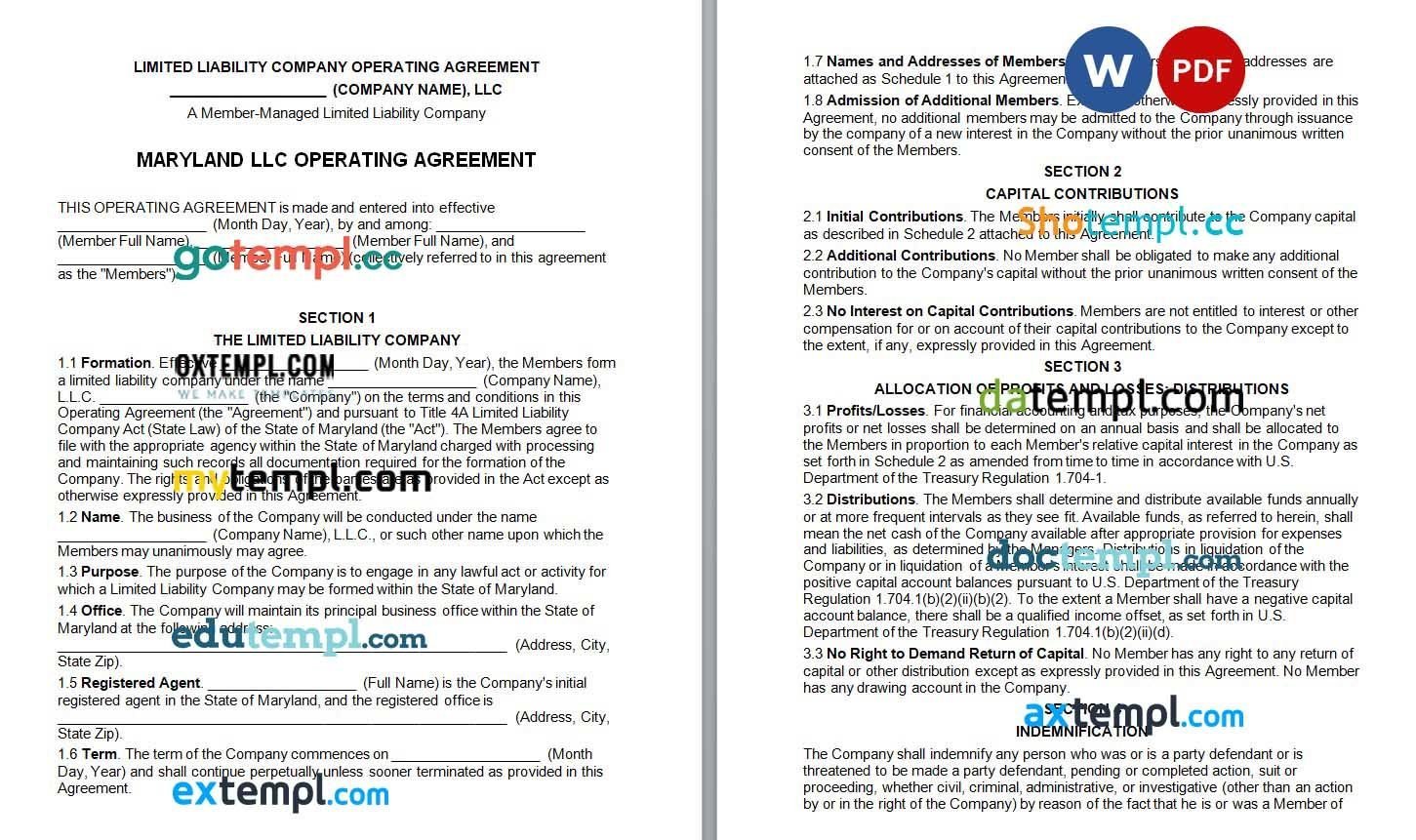 Maryland Multi-Member LLC Operatin Agreement Word example