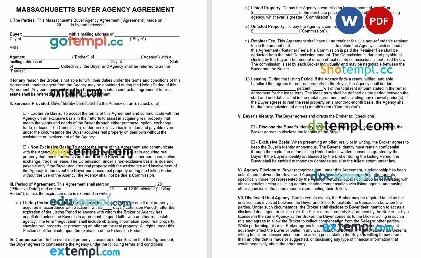 Massachusetts Buyer Agency Agreement Word example
