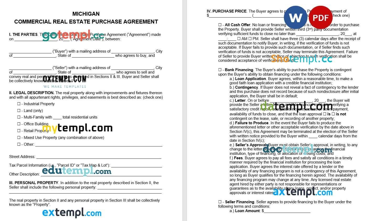 Michigan Commercial Real Estate Purchase Agreement Word example